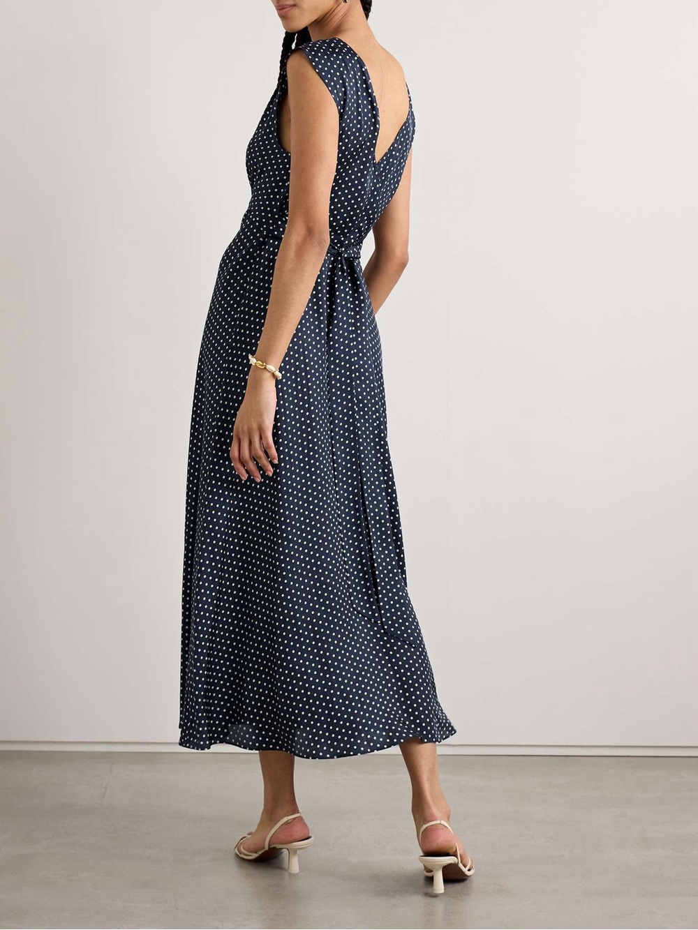 NWT Doen Tahlia belted polka-dot silk-blend twill midi dress - Picture 3 of 8
